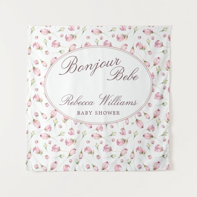 Sweet Macaron Bonjour Bebe roses Baby shower Tapestry (Front)