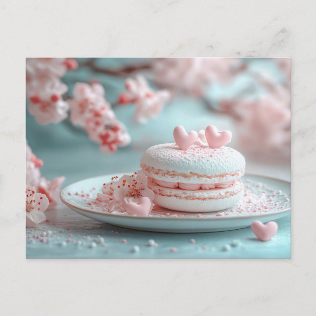 Sweet Macaron with heart Valentine's Day Postcard (Front)