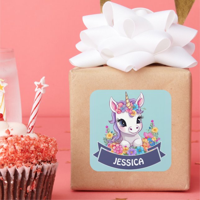 Sweet Magical Baby Unicorn  Square Sticker (Party)