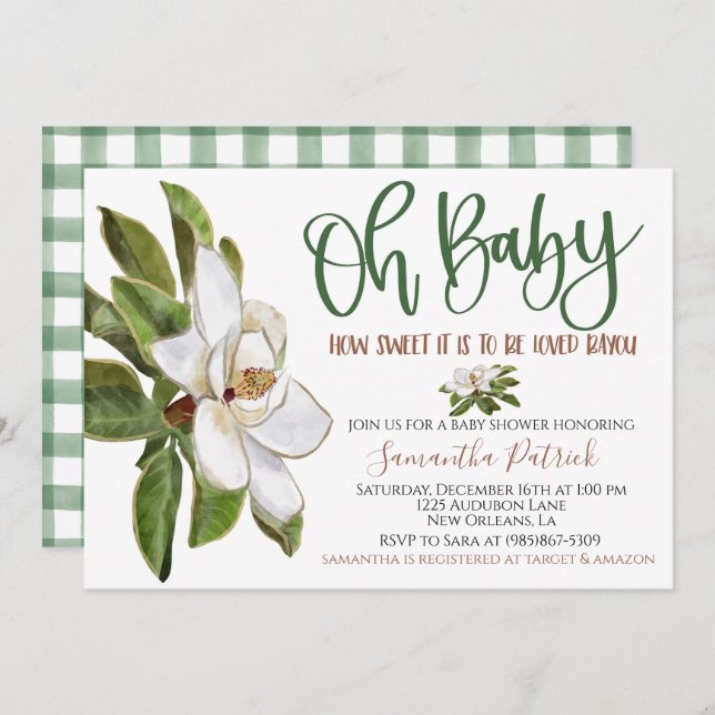 Sweet Magnolia Bayou Baby Shower Invitation (Front/Back)