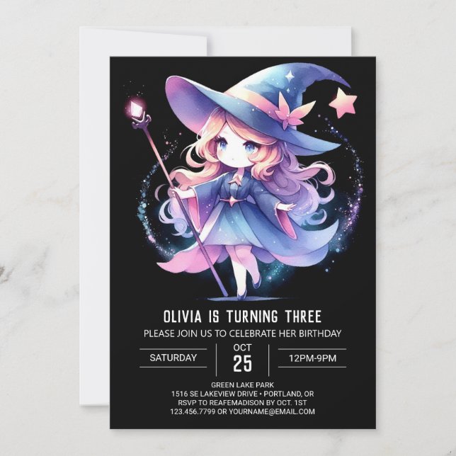Sweet Majestic Wizard Birthday Invitation (Front)