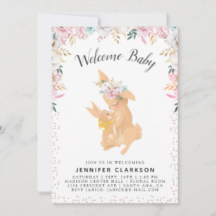 Sweet Mama & Baby Bunnies Welcome Baby Invitation