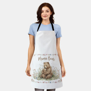 Sweet Mama Bear and Baby Bear Floral Watercolor  Apron