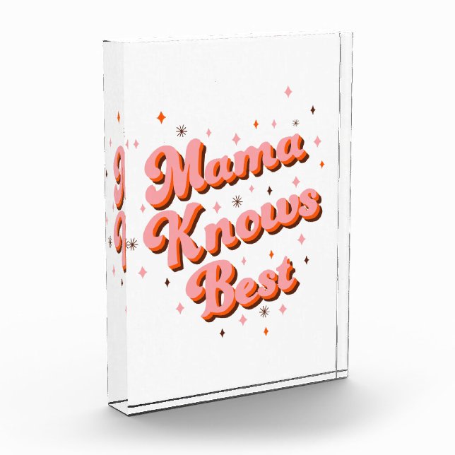 Sweet Mama Knows Best Pink Brown Retro Lettering Photo Block (Left)
