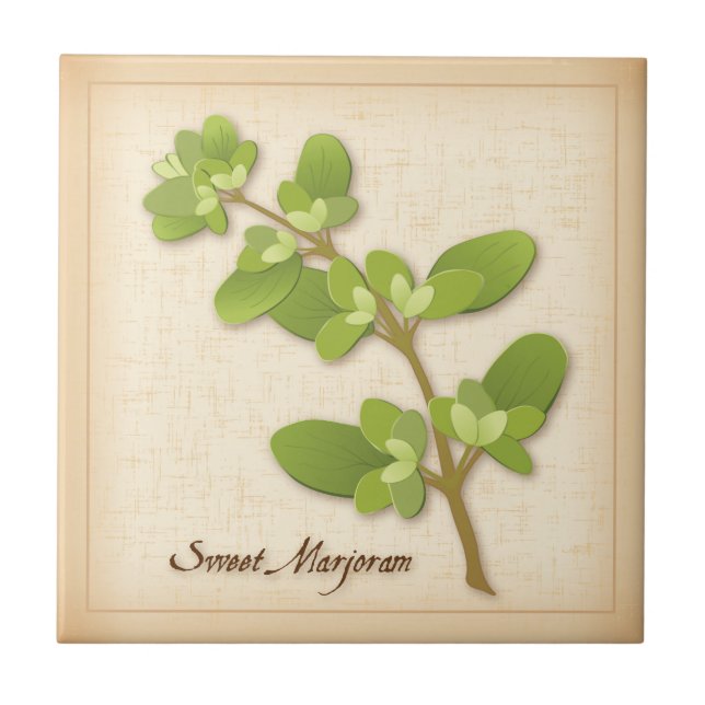 Sweet Marjoram Herb Ceramic Tile (Front)
