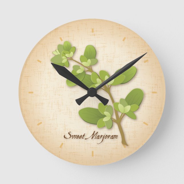 Sweet Marjoram Herb Round Clock (Front)