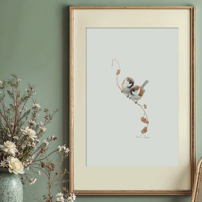 Sweet Marsh Titmouse Pair Watercolor Art Poster (Creator Uploaded)