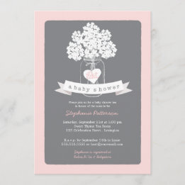 Sweet Mason Jar Pink | Grey Baby Shower Invitation