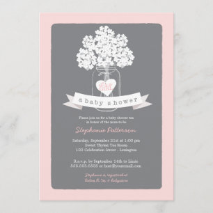 Sweet Mason Jar Pink   Grey Baby Shower Invitation
