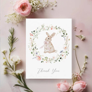 Sweet Meadow Bunny & Wildflowers Baby Shower   Thank You Card