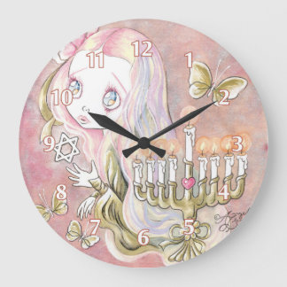 Sweet Menorah Girl Large Clock