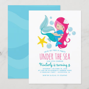 Sweet Mermaid Girl's Birthday Party Invitation