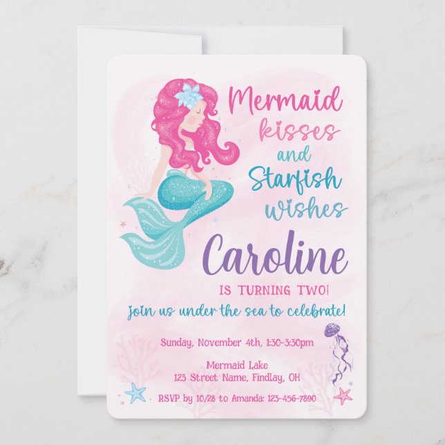 Sweet Mermaid Sparkle Girly Birthday Party Invitation (Front)