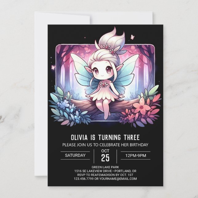 Sweet Minimalist Fairy Birthday Invitation (Front)