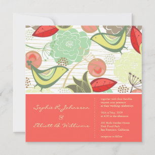 Sweet Mint Birds Floral Garden Wedding Invitation