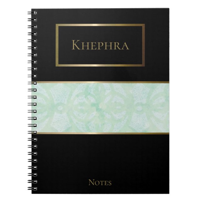 Sweet Mint Green Batik Simple Name Notebook (Front)