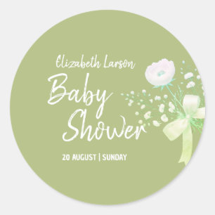 Sweet Mint Green Color Wild Flower Baby Shower Classic Round Sticker