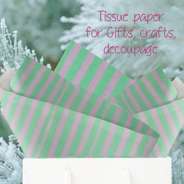 Sweet Mint Green Pink Stripe Christmas Holiday  Tissue Paper (Crafts, gift wrapping, decoupage...so many uses for tissue paper)