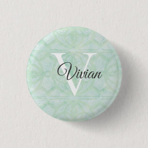 Sweet Mint Green Watercolor Monogram Name 3 Cm Round Badge