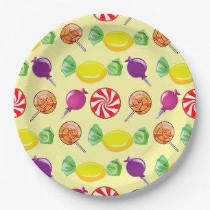 Sweet Mix Candy Pattern Yellow Paper Plate