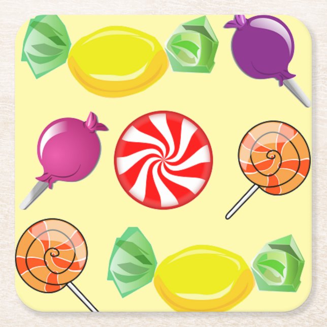 Sweet Mix Candy Yellow Square Paper Coaster (Front)