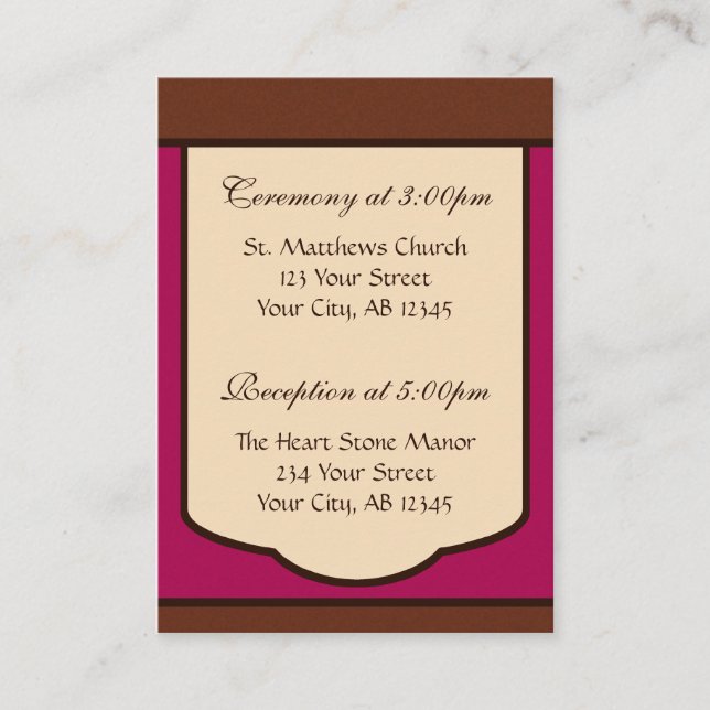Sweet Mocha & Fuchsia Wedding Guest Reference Card (Front)