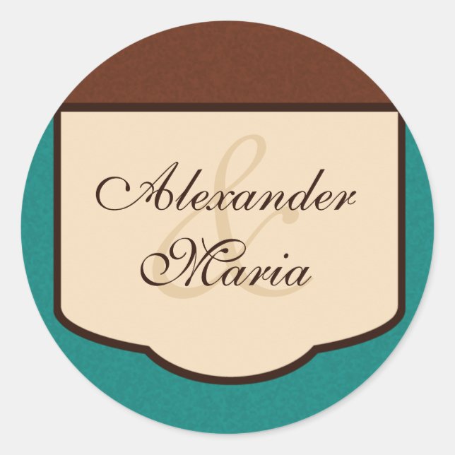 Sweet Mocha & Teal Wedding Envelope Seals (Front)