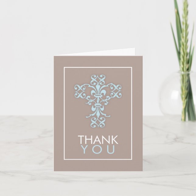 Sweet & Modern Cross in Blue Thank You Card (Front)