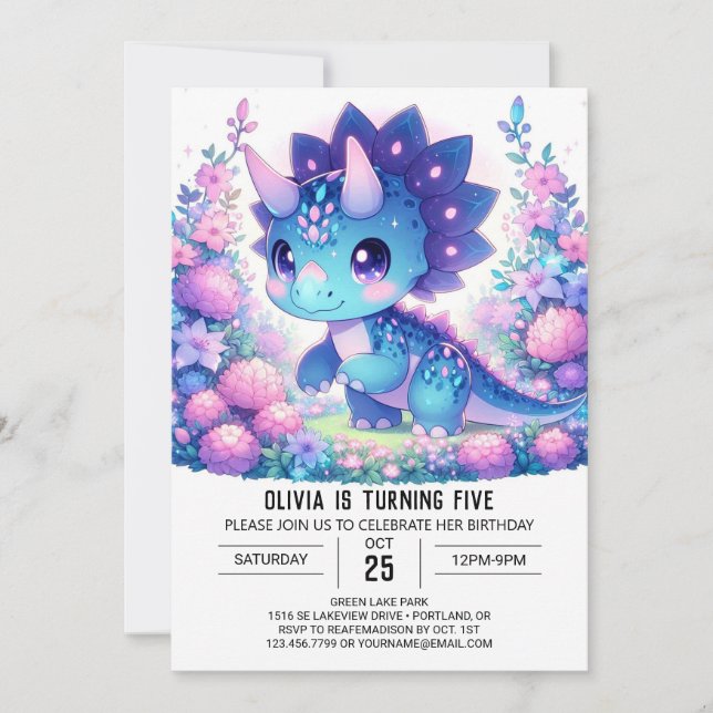 Sweet Modern Dinosaur Digital Birthday Invitation (Front)