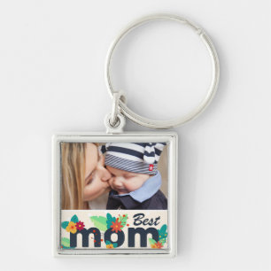 Sweet Modern Floral Mum Photo Key Ring