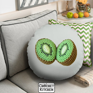 Sweet Modern Minimal Green Crochet Kiwi Fruit Round Cushion