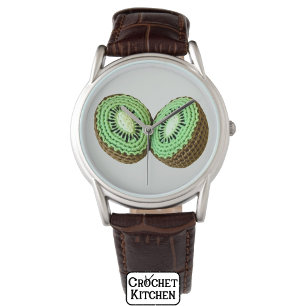 Sweet Modern Minimal Green Crochet Kiwi Fruit Watch
