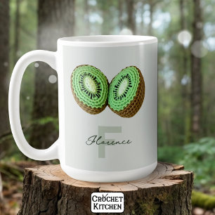Sweet Modern Minimal Green Crochet Kiwi Name Coffee Mug