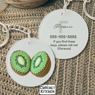 Sweet Modern Minimal Green Crochet Kiwi Name Key Ring