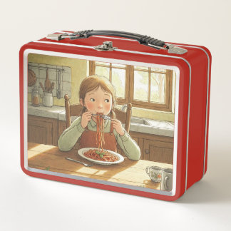 Sweet Modest Design – Jewish Girl Eating Pasta Metal Lunch Box