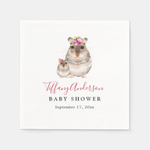 Sweet Mom And Baby Mouse Floral Baby Shower Napkin