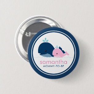 Sweet Mom and Baby Whales "Mom-to-be" Baby Shower 6 Cm Round Badge