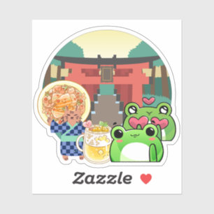 Sweet Moment at the Shrine with Cat and Frogs
