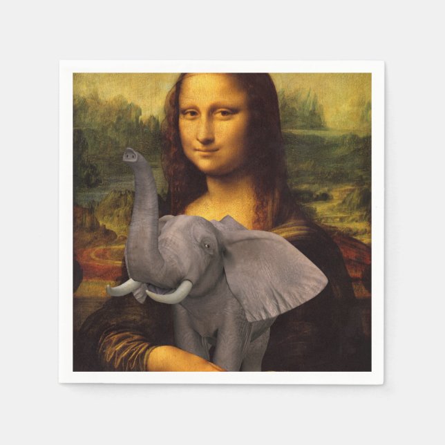 Sweet Mona Lisa Loves Elephant Napkin (Front)