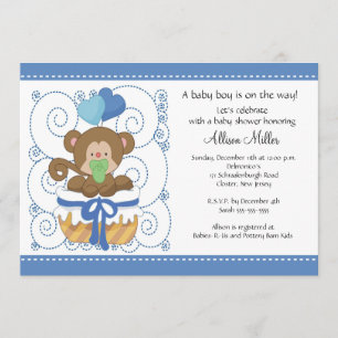 Sweet Monkey Baby Boy Baby Shower Invitation
