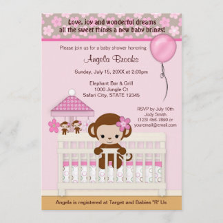 Sweet MONKEY Baby Shower Invitation SM-K pink
