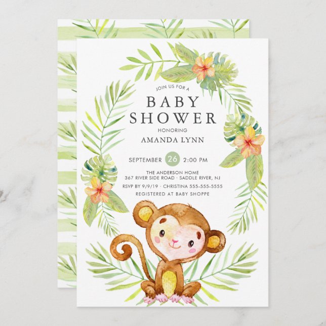 Sweet Monkey Boy Baby Shower Invitation (Front/Back)