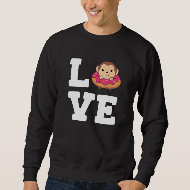 Sweet Monkey Funny Animals In Doughnut Pink Sweatshirt (Front)