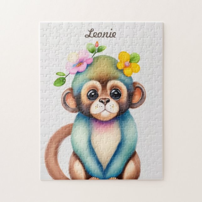 sweet monkey, watercolor painting jigsaw puzzle (Vertical)