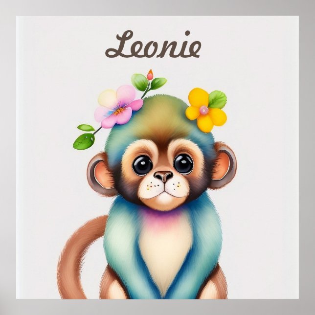 sweet monkey, watercolor painting poster (Front)