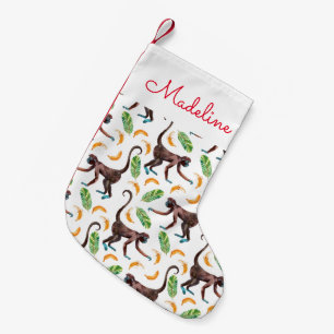 Sweet Monkeys Juggling Bananas   Add Your Name Small Christmas Stocking