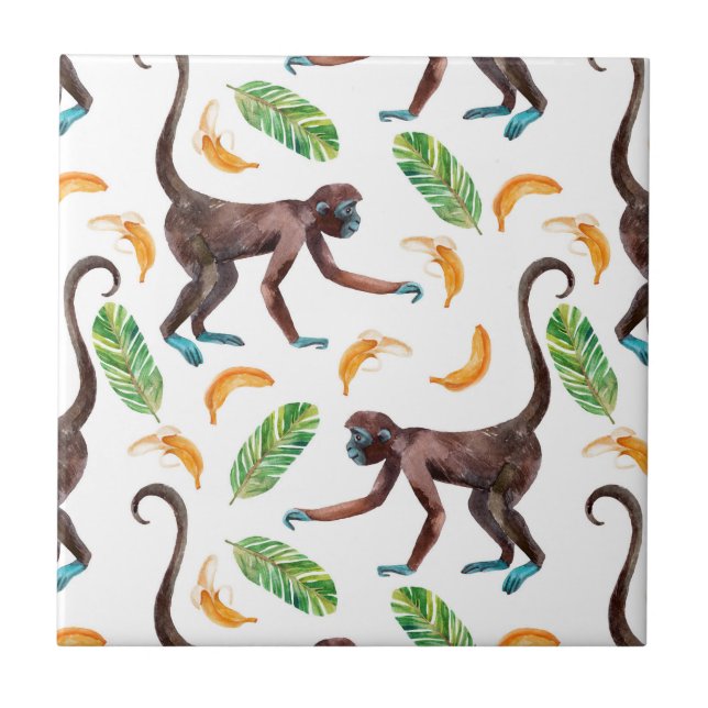 Sweet Monkeys Juggling Bananas Ceramic Tile (Front)