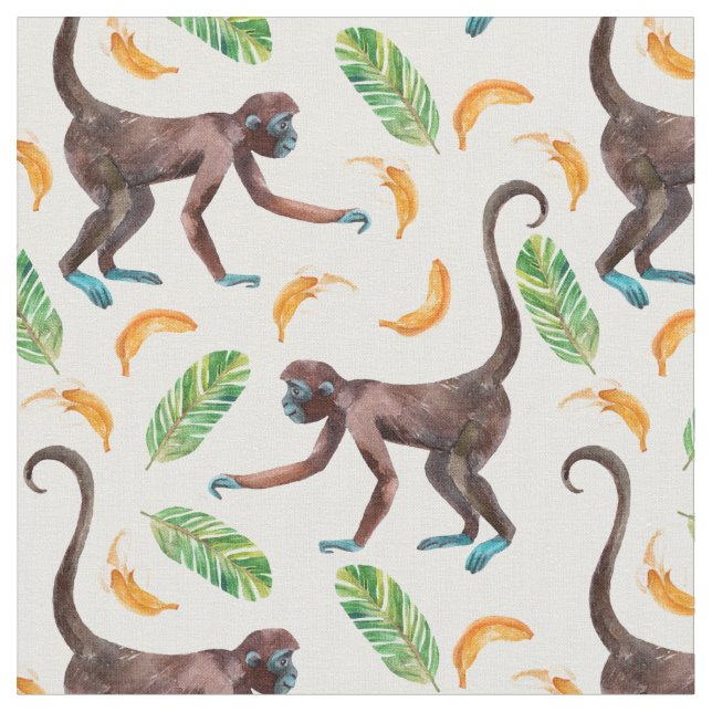 Sweet Monkeys Juggling Bananas Fabric (Close Up)