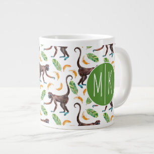Sweet Monkeys Juggling Bananas Monogram Large Coffee Mug