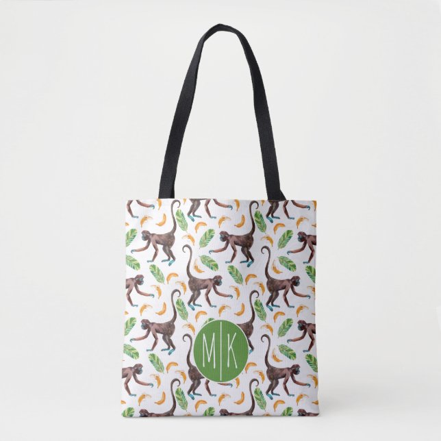 Sweet Monkeys Juggling Bananas | Monogram Tote Bag (Front)